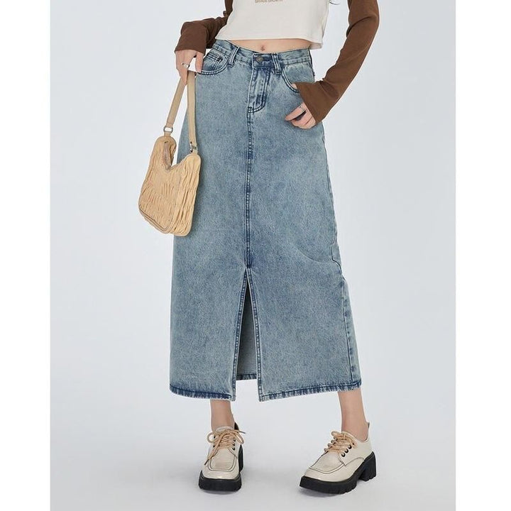 Classic High Waist Straight Denim Skirt