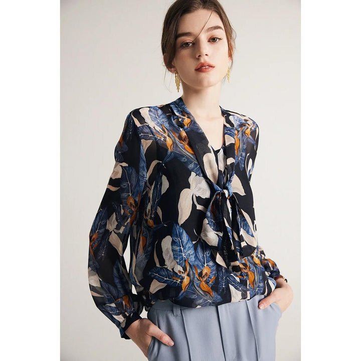 Elegant Silk-Blend Bow Collar Blouse