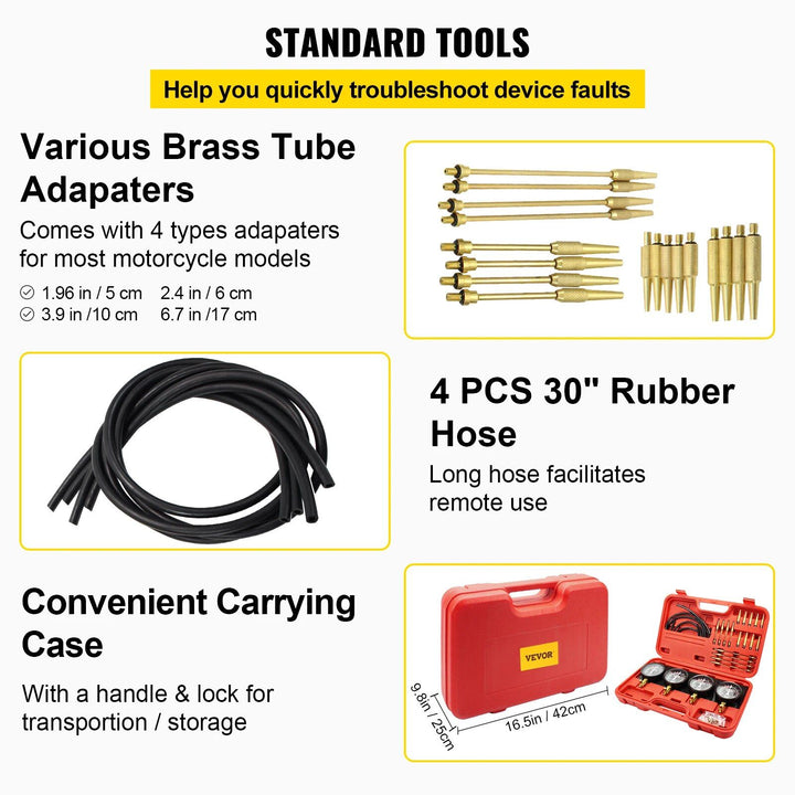 Fuel Vacuum Carburetor Sync & Diagnostic Gauge Set