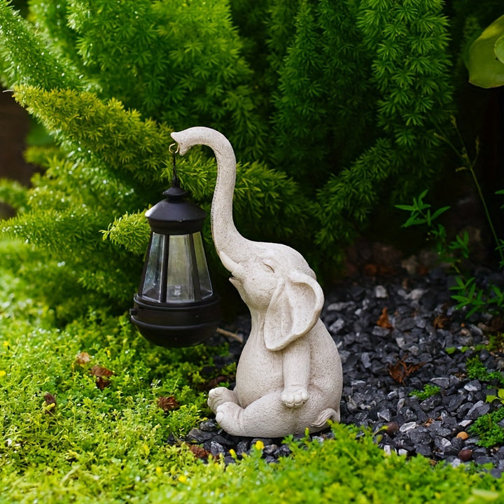 Solar-Powered Elephant Lantern Statue