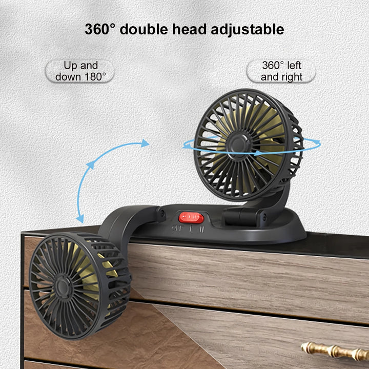 Adjustable Dual Head USB Car Fan