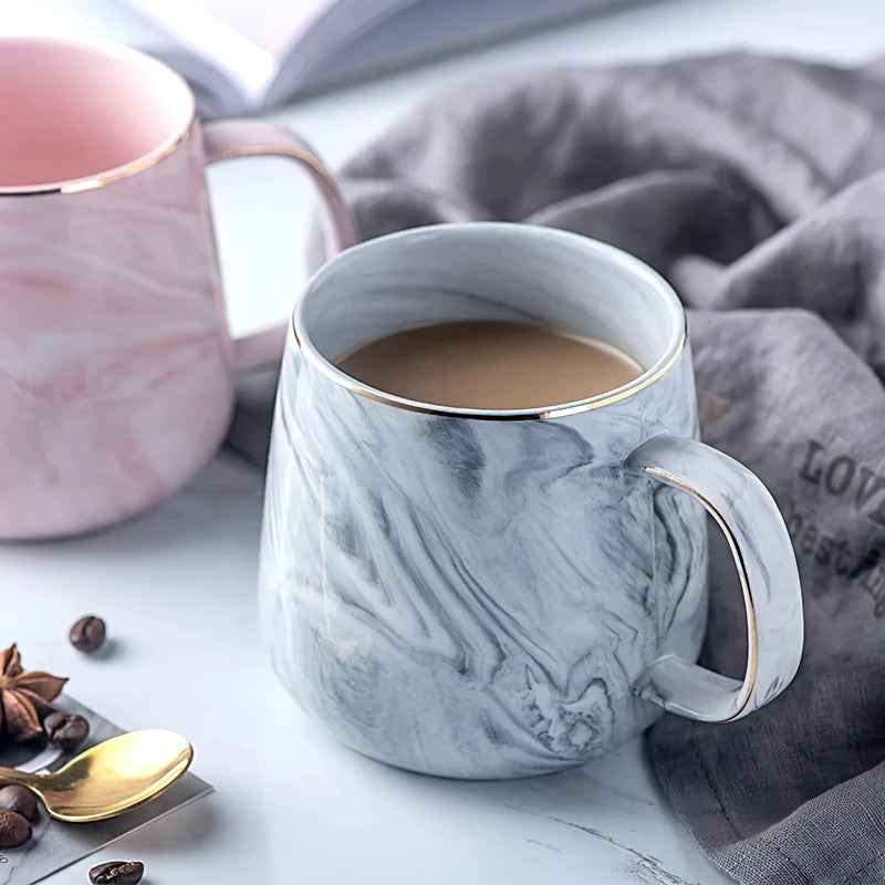 Marble Pattern Ceramic Mug with Gold Rim