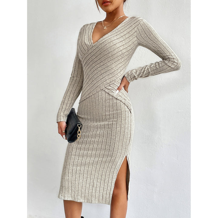 European And American Sexy High Waist Slit Long Sleeve Dress