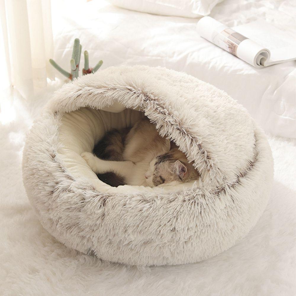 Warm Long Plush Cat Bed