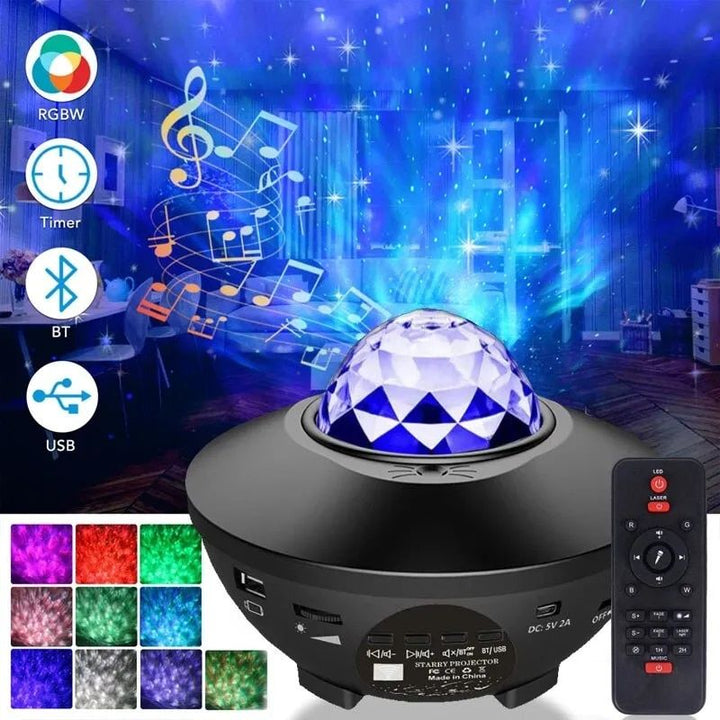 Galaxy & Ocean Wave Projector Night Light with Bluetooth Speaker