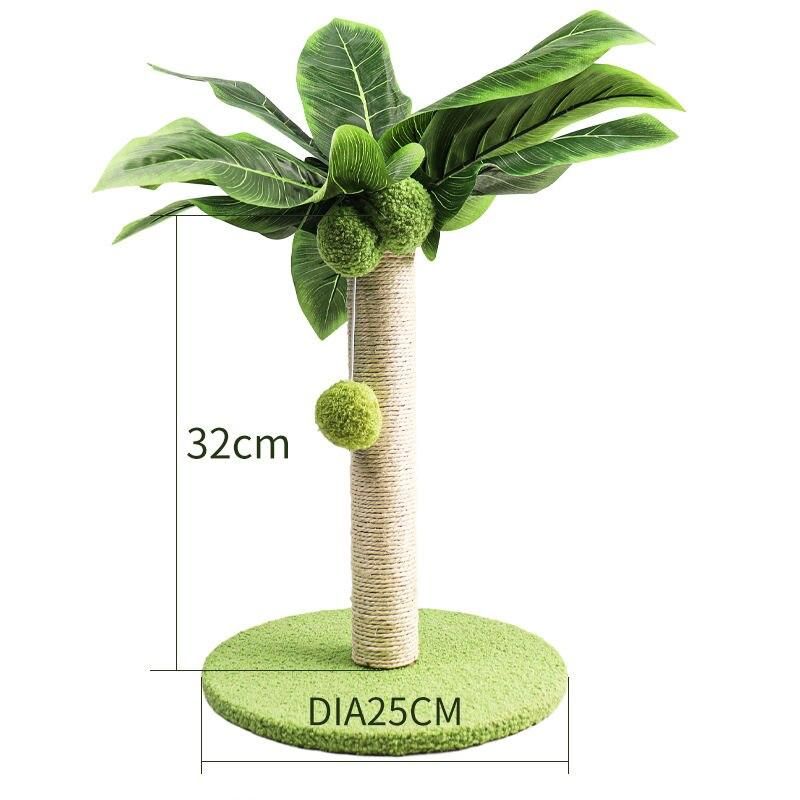 Green Leafy Cat Scratching Post with Sisal Rope and Playful Balls