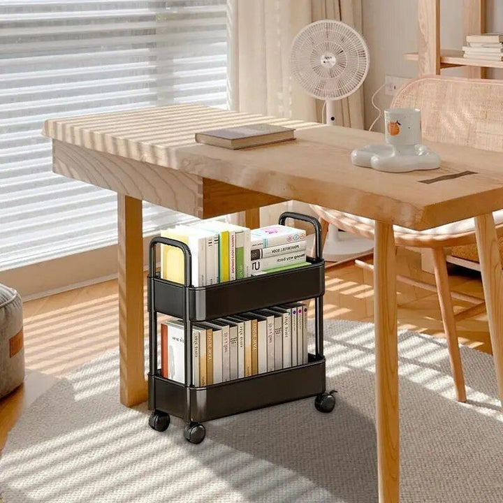 Compact 2-Tier Mobile Bookshelf Cart with Wheels