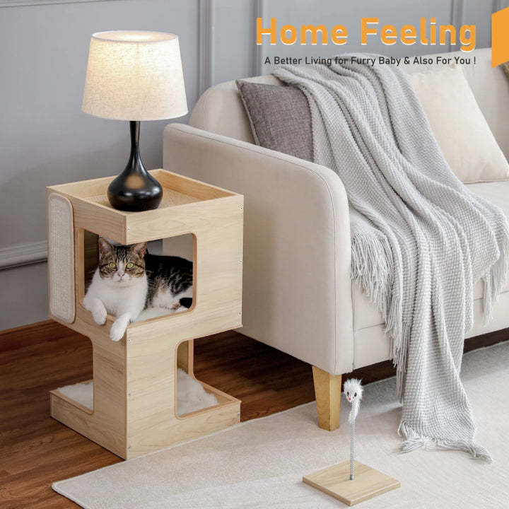 Two-Piece Cat Bed Set with Teaser and Scraper