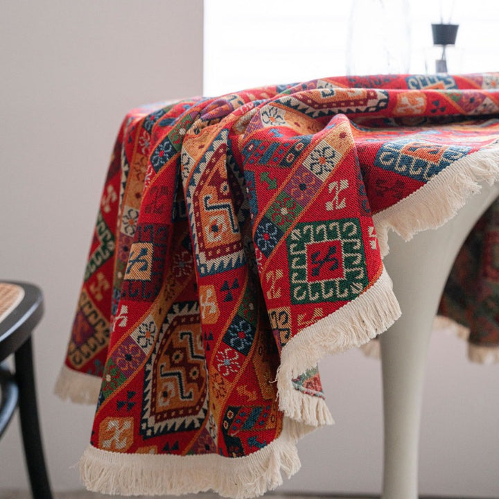 Round Jacquard Red Tablecloth