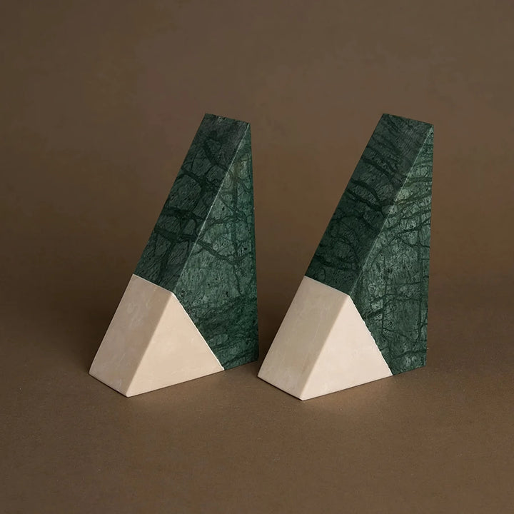 Natural Green Marble Bookends – Elegant Retro Travertine Book Stand