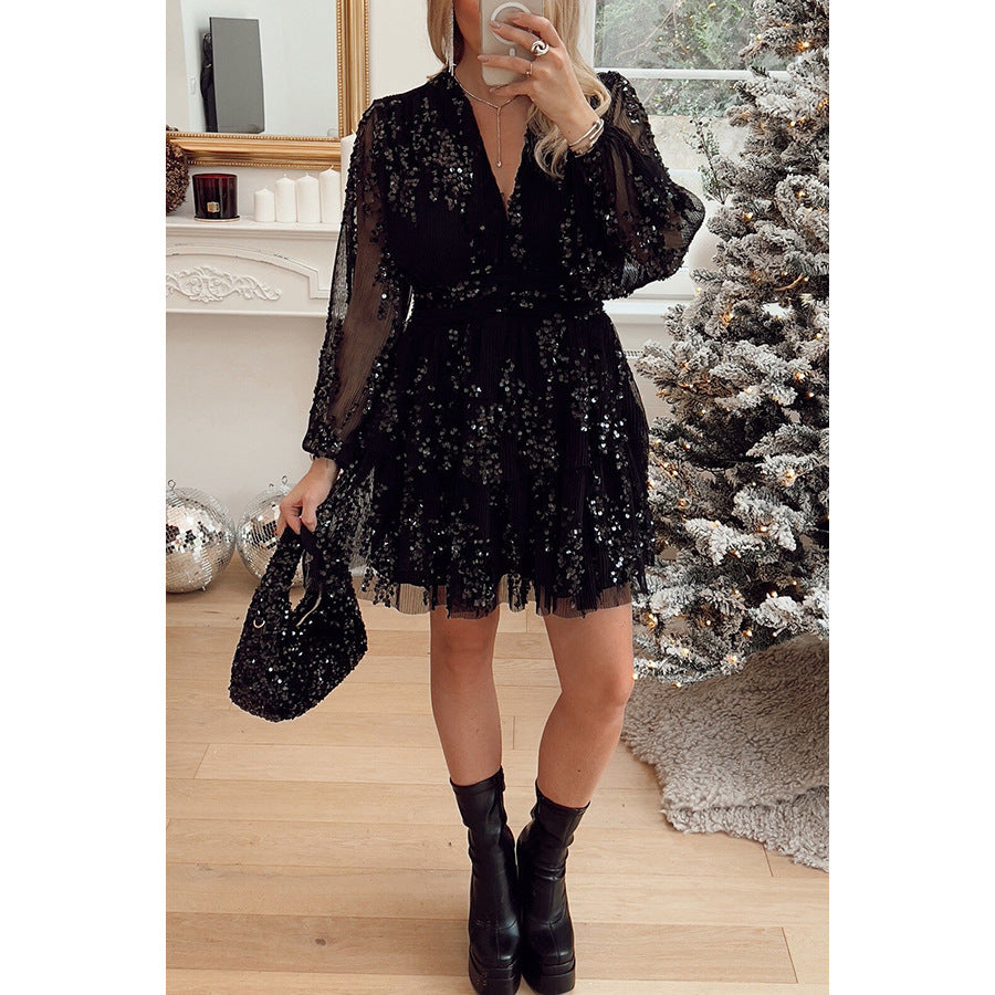 European And American Christmas Party Sequins Layered Dress INS Leisure