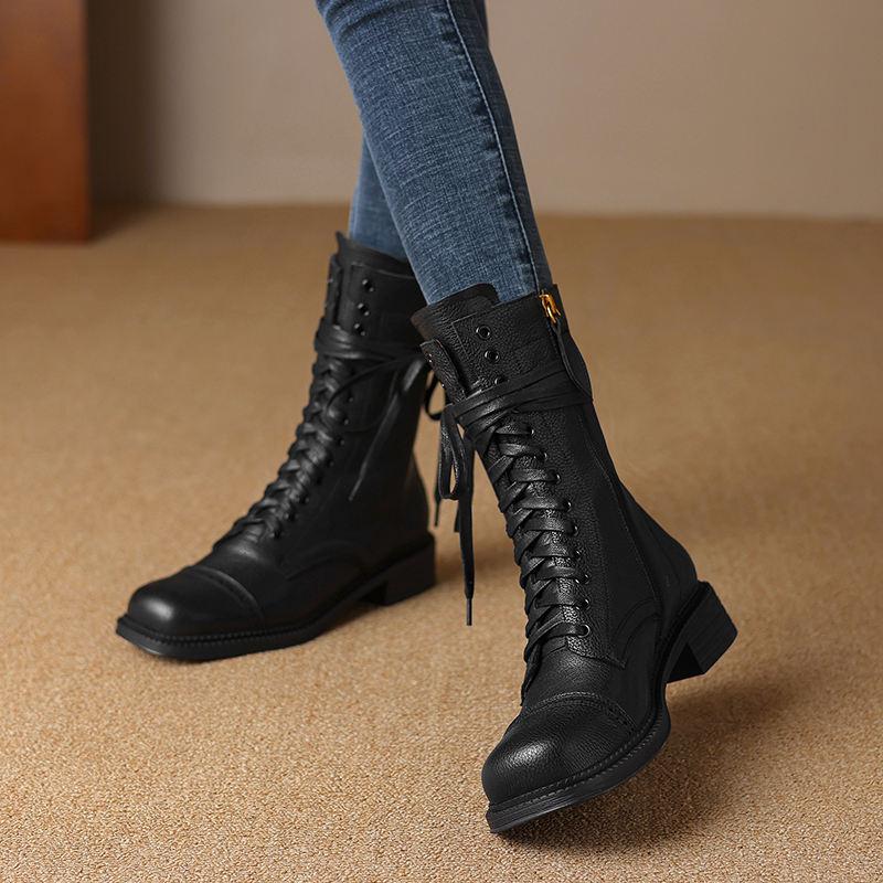 Autumn Winter Leather Lace-up Chelsea Ankle Boots