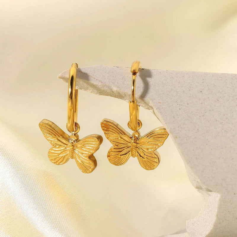 18K Gold Plated Butterfly Charm Hoop Earrings