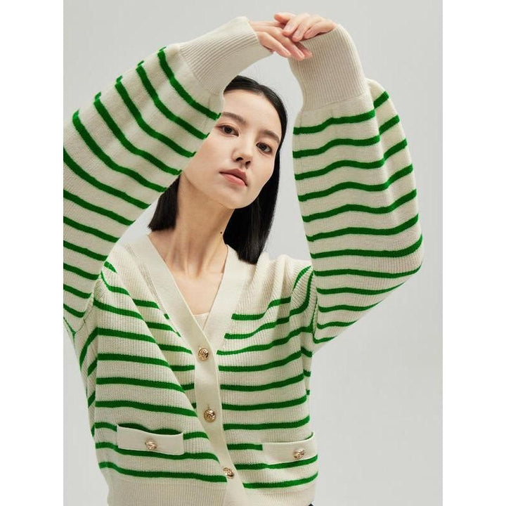 100% Wool Striped Cardigan for Women