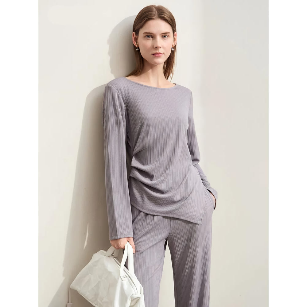 Women's Casual Asymmetrical Slit Long-Sleeve Tee