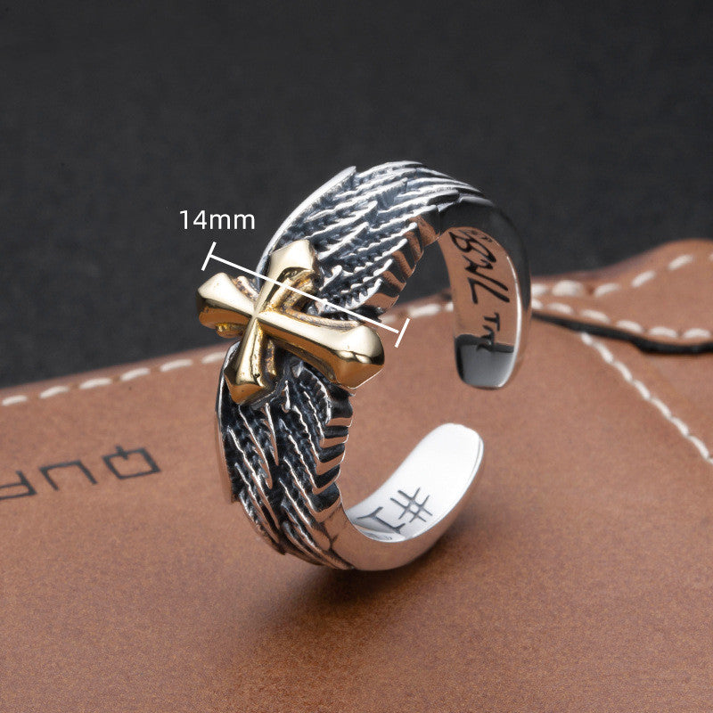 Cross Wings Male 925 Silver Graffiti Letter Ring