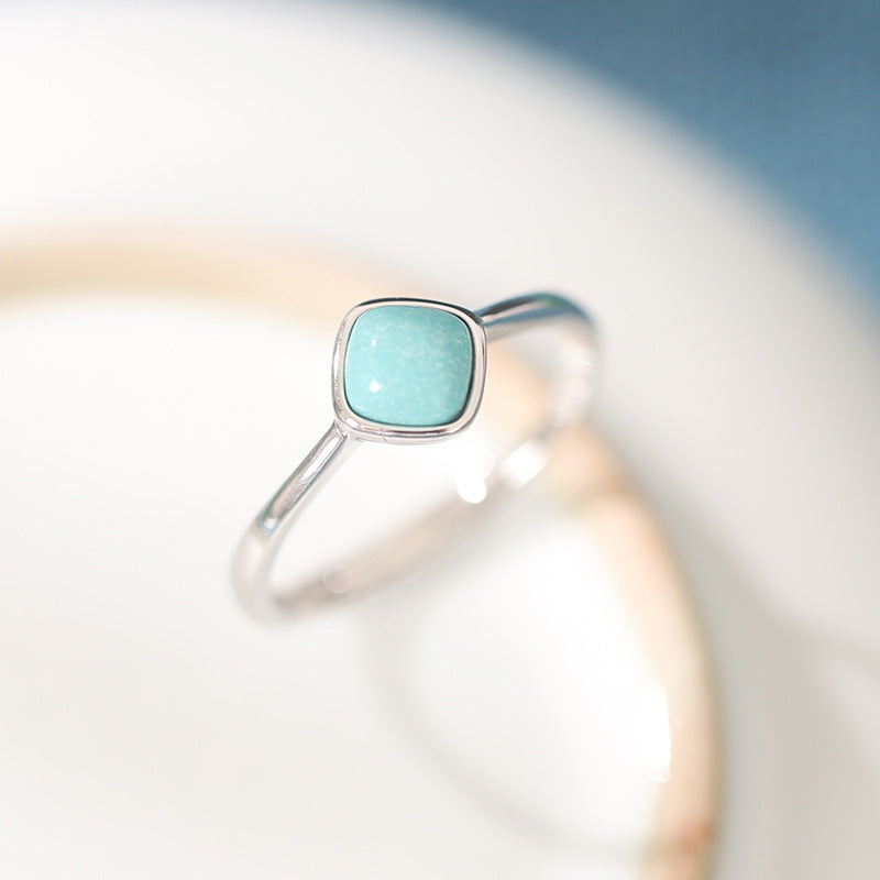 Turquoise Square Silver Ring Female