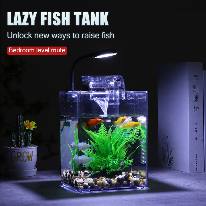 USB-Powered Desktop Fish Tank with LED Lights