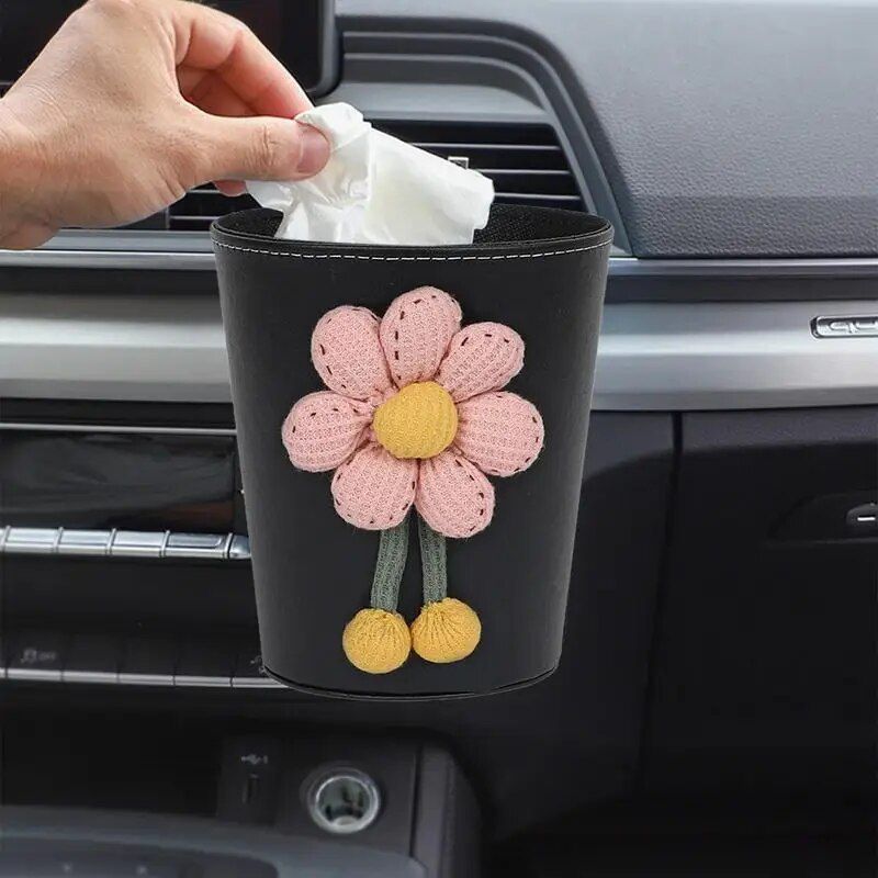 Luxury Leather Car Trash Can – Portable Garbage Bin for Auto Interiors