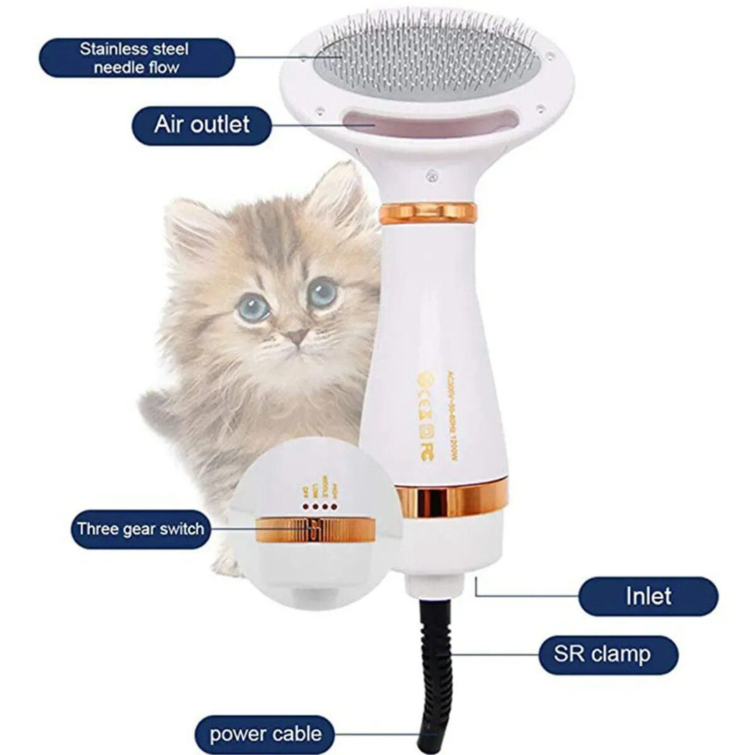 Hair Dryer and Comb Brush Portable Dog Hair Blower Adjustable Temperature Low Noise Pet Grooming Hair Dryer Puppy Fur Blower