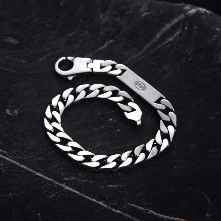 S925 Silver Retro Worn Simple Punk Bare Silver Bracelet