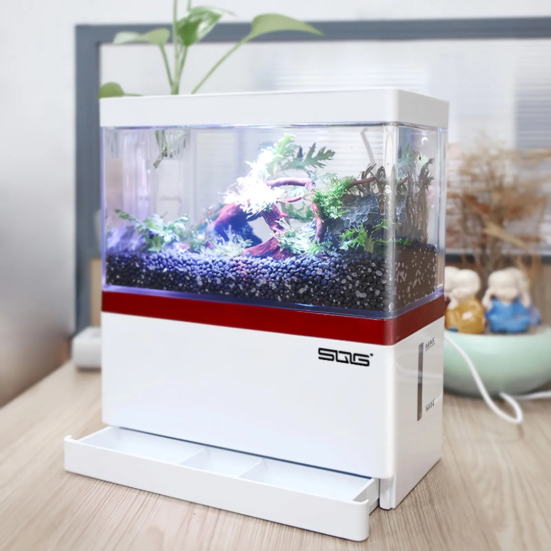 Self-Circulating Mini Fish Tank with USB Charging Filter