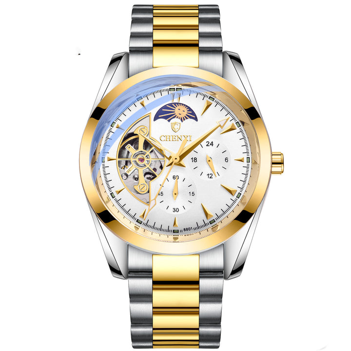 Men's Hand Waterproof Sun  Moon And Stars Automatic Hollow Mechanical Watch