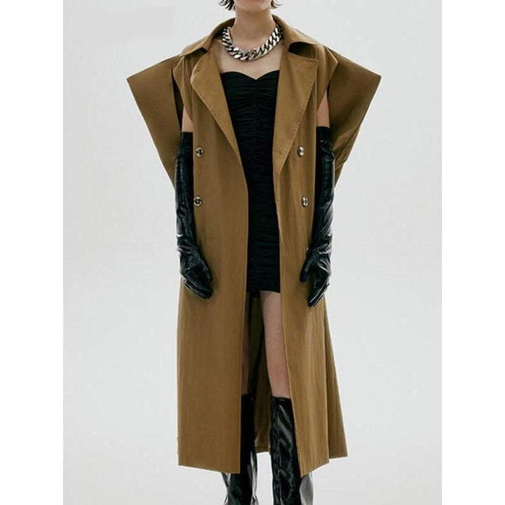 Chic Autumn Sleeveless Trench Coat with Belt