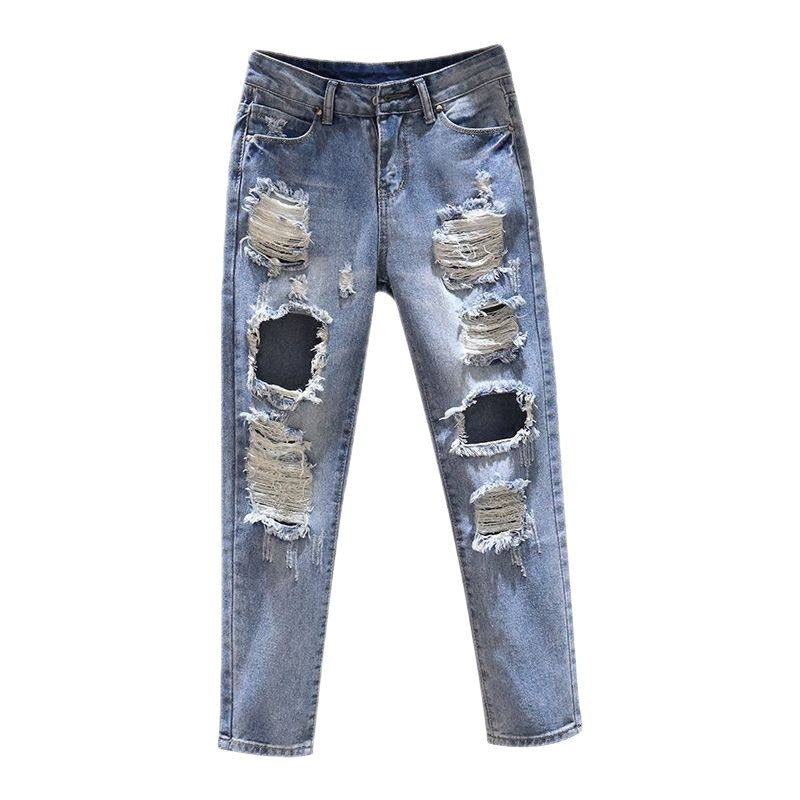 Korean Style All-match Social Style Ripped Harem Jeans Women's Pants Loose Wear Mixed Batch