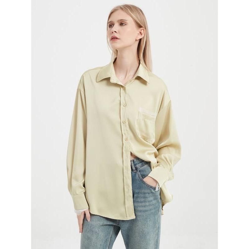 Elegant Satin Silk Long Sleeve Blouse