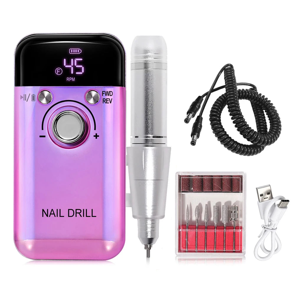 Nail Drill Machine 45000RPM Rechargeable Electric Nail Drill Polisher for Professional Manicure