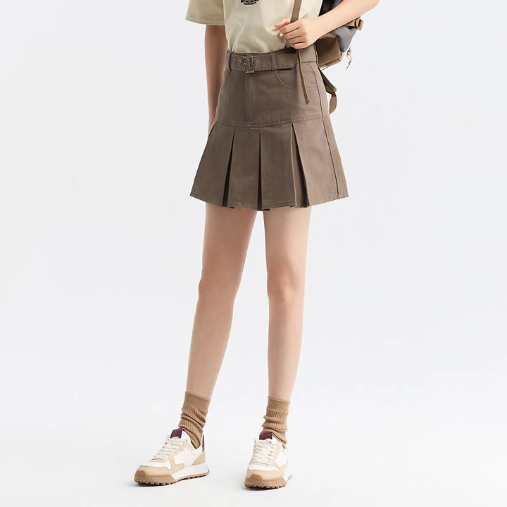 Cotton Pleated A-Line Skirt