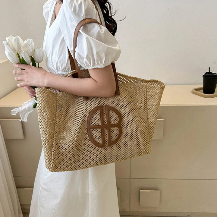 Handmade Straw Knitting Tote Bag