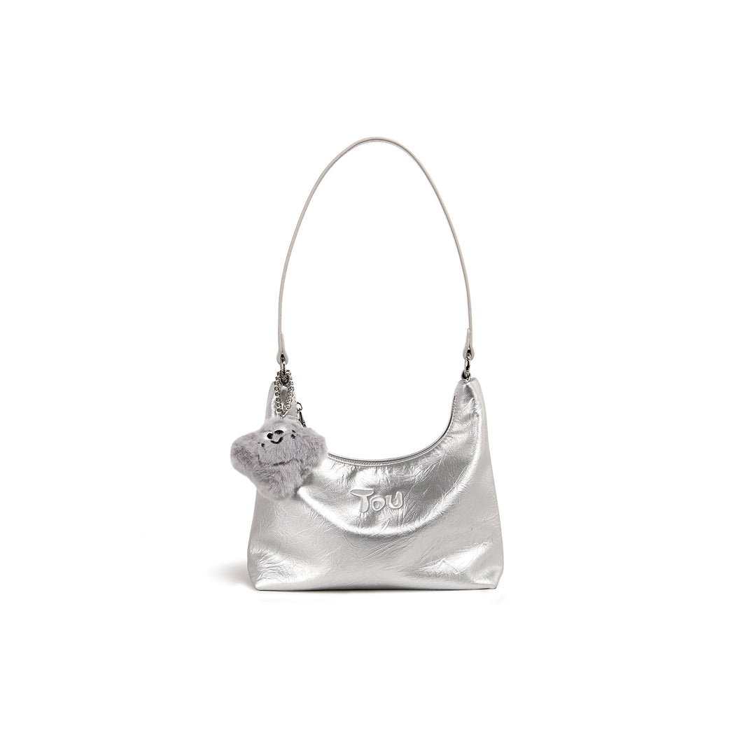 High-End Silver PU Leather Shoulder Bag