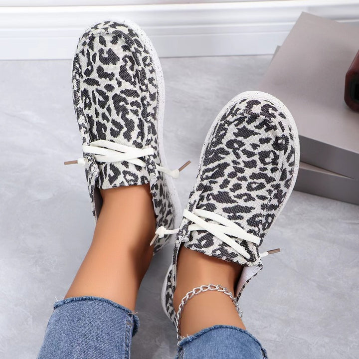 Women's Spring Canvas Leopard Lace-up Loafers