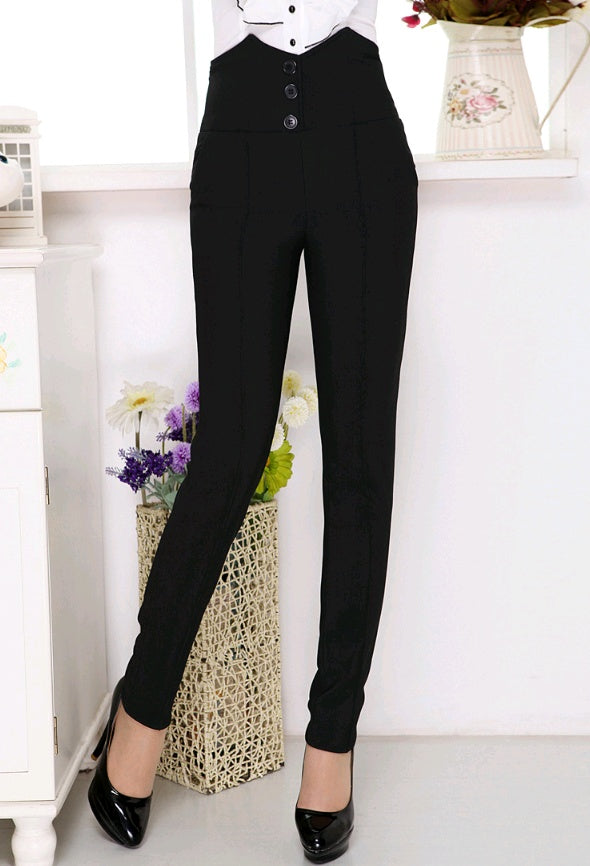 Black handsome high waist super thin pencil pants Korean version of the small feet casual pants