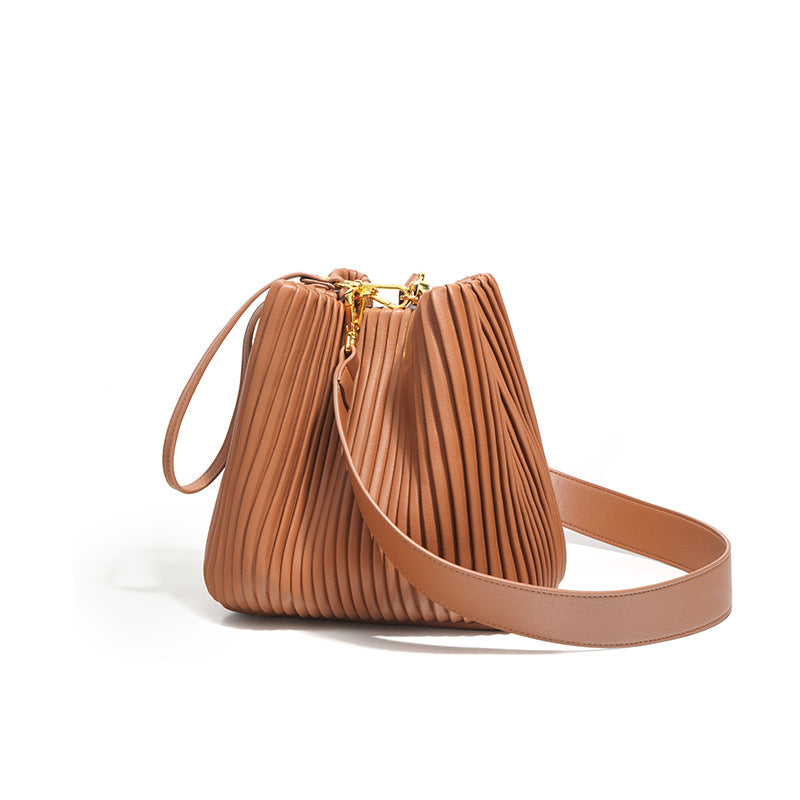 Luxury Ruched Leather Bucket Bag