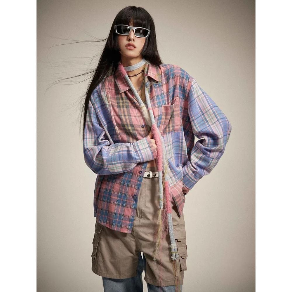 Women's Vintage Plaid Long Sleeve Blouse