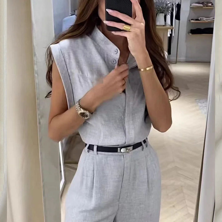 Summer New Fashion Sleeveless Top Loose Trousers Two-piece Set