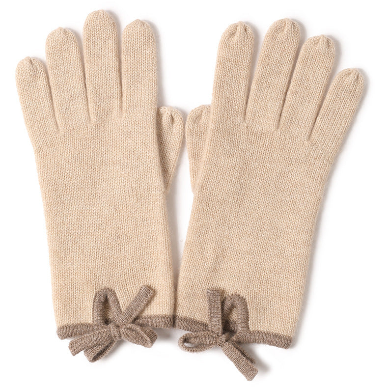 Hetero-color Edge Bow Split Finger Gloves Fashion