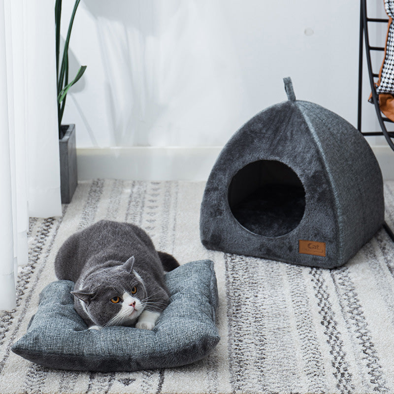 Warm and Cozy Semi-Enclosed Cat Bed for Small to Medium Pets