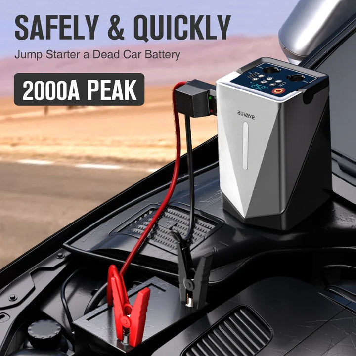 8-in-1 Car Jump Starter & Air Pump Power Bank with LED Lighting and Blower