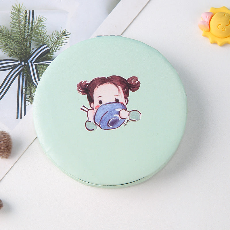 Portable Cute Cartoon Print Foldable Makeup Mirror - 2-Sided Travel Pocket Mirror