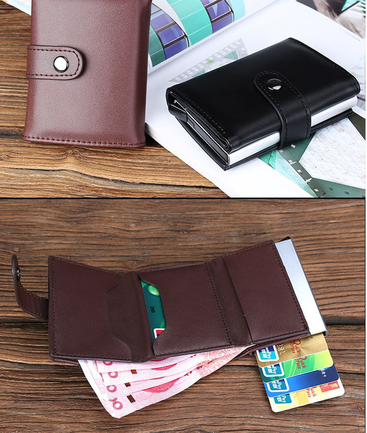 Antimagnetic card wallet aluminum anti-theft brush holder multi-card aluminum alloy card box coin purse leather wallet