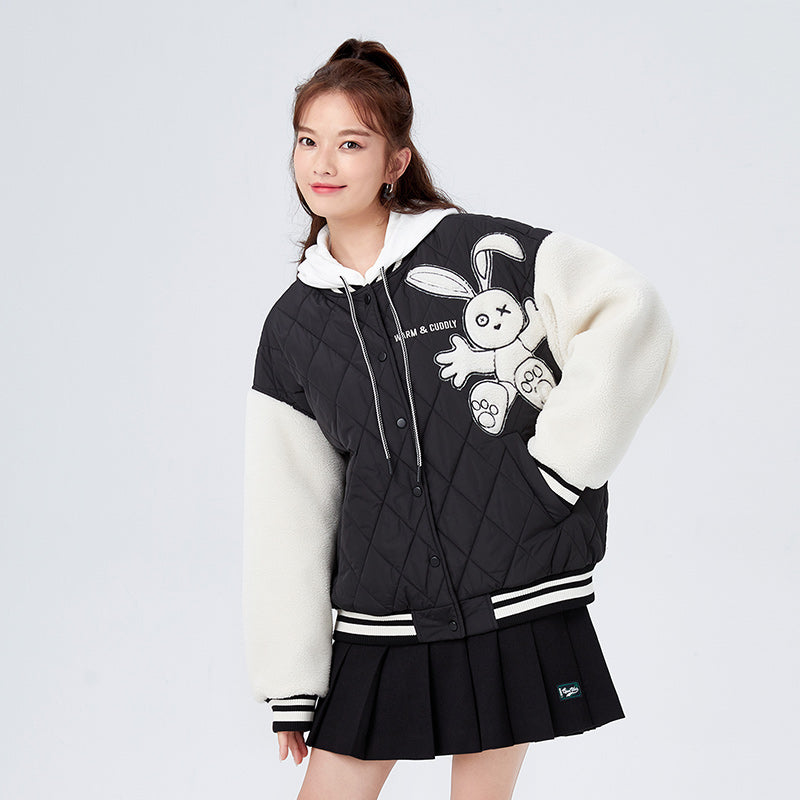 Color Block Faux Shearling Quilted Jacket