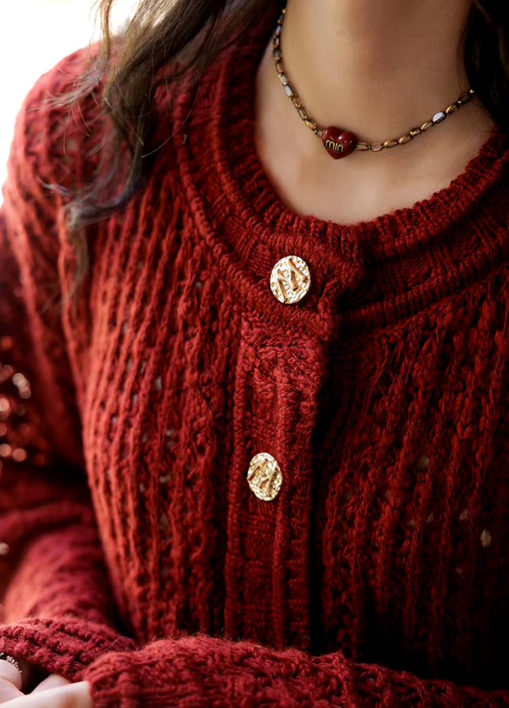 Vintage Red Loose Fit Knitted Cardigan