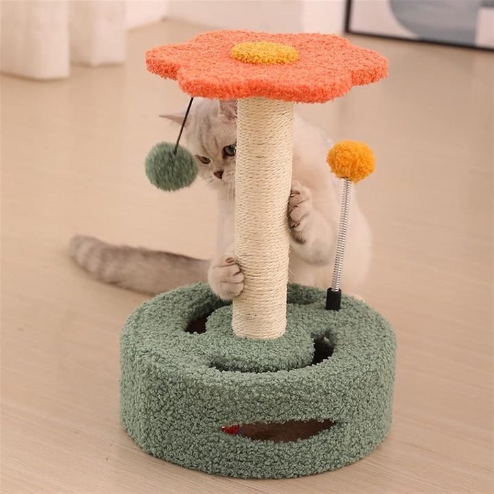 Compact Cat Climbing Frame with Sisal Scratching Post and Interactive Teasing Toys