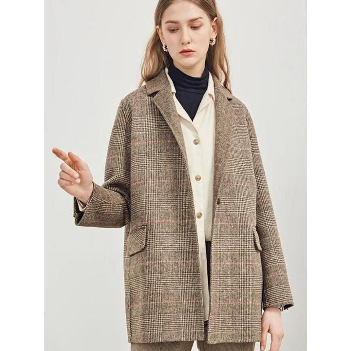 Elegant Plaid Wool Blend Winter Coat for Women