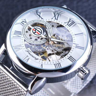 Men's Fashion Casual Mesh Belt Hollow Mechanical Watch