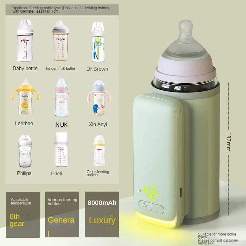 Portable 6-Level Adjustable Baby Bottle Warmer with Temperature Display and Night Light